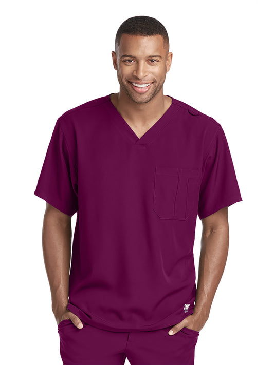 Men's One-Pocket V-Neck Structure Scrub Top - SK0112 - Wine