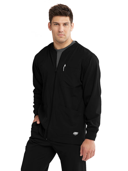 Men's Three-Pocket Zip-Up Structure Warm-Up Scrub Jacket - SK0408 - Black