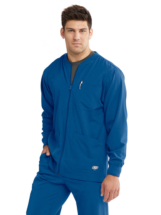 Men's Three-Pocket Zip-Up Structure Warm-Up Scrub Jacket - SK0408 - New Royal