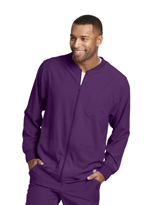 Men's Three-Pocket Zip-Up Structure Warm-Up Scrub Jacket - SK0408 - Eggplant
