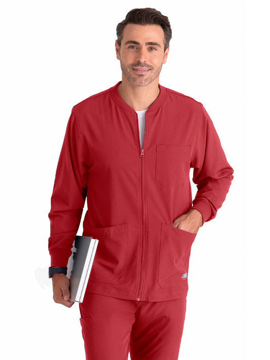Men's Three-Pocket Zip-Up Structure Warm-Up Scrub Jacket - SK0408 - True Red