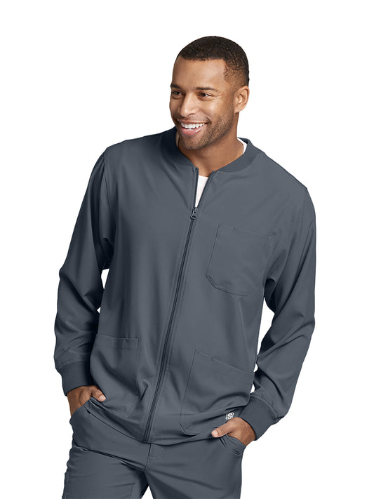 Men's Three-Pocket Zip-Up Structure Warm-Up Scrub Jacket - SK0408 - Pewter