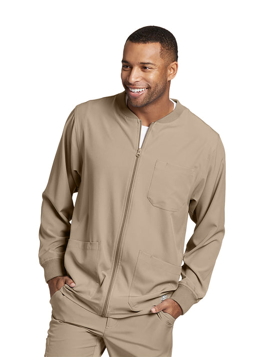 Men's Three-Pocket Zip-Up Structure Warm-Up Scrub Jacket - SK0408 - New Khaki