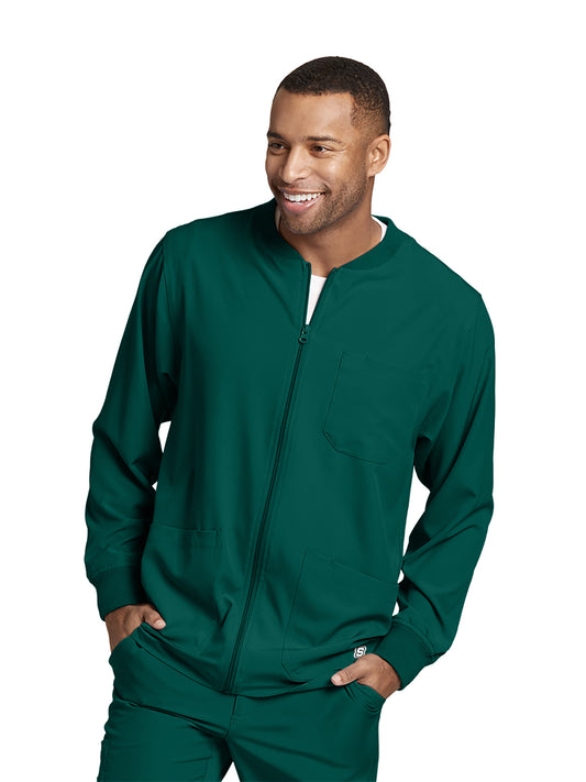 Men's Three-Pocket Zip-Up Structure Warm-Up Scrub Jacket - SK0408 - Hunter Green