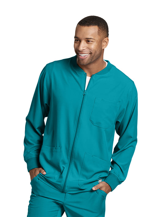 Men's Three-Pocket Zip-Up Structure Warm-Up Scrub Jacket - SK0408 - Teal