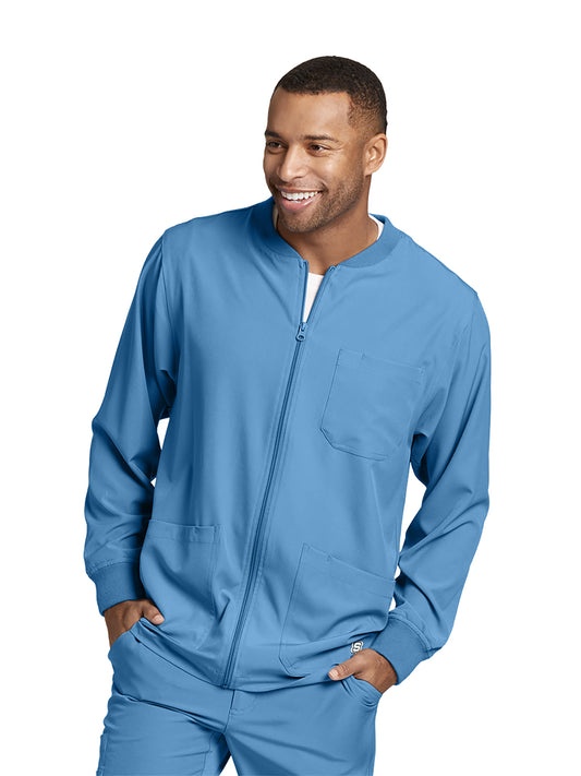 Men's Three-Pocket Zip-Up Structure Warm-Up Scrub Jacket - SK0408 - Ciel Blue
