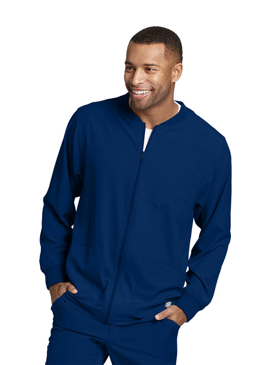 Men's Three-Pocket Zip-Up Structure Warm-Up Scrub Jacket - SK0408 - Navy