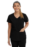 Women's Three-Pocket Curved V-Neck Breeze Scrub Top - SK101 - Black