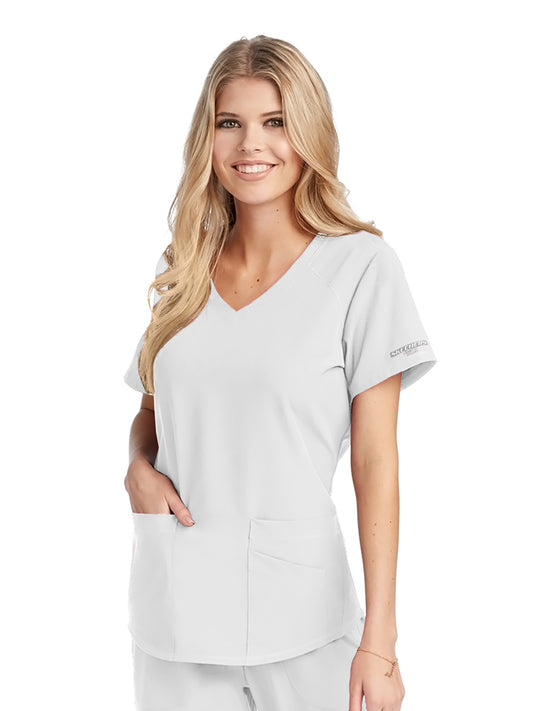 Women's Three-Pocket Curved V-Neck Breeze Scrub Top - SK101 - White