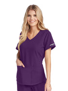 Women's Three-Pocket Curved V-Neck Breeze Scrub Top - SK101 - Eggplant