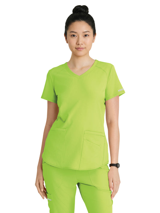 Women's Three-Pocket Curved V-Neck Breeze Scrub Top - SK101 - Fresh Lime
