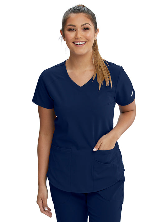 Women's Three-Pocket Curved V-Neck Breeze Scrub Top - SK101 - Navy