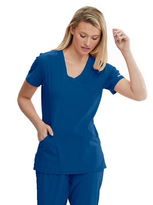 Women's Three-Pocket Crossover V-Neck Reliance Scrub Top - SK102 - New Royal