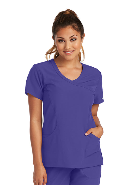 Women's Three-Pocket Crossover V-Neck Reliance Scrub Top - SK102 - New Grape
