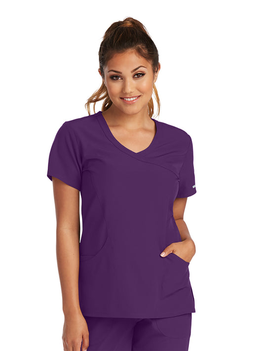 Women's Three-Pocket Crossover V-Neck Reliance Scrub Top - SK102 - Eggplant