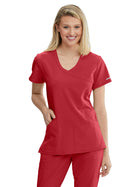 Women's Three-Pocket Crossover V-Neck Reliance Scrub Top - SK102 - True Red