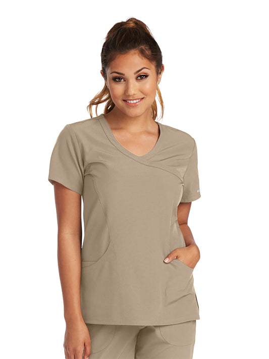 Women's Three-Pocket Crossover V-Neck Reliance Scrub Top - SK102 - New Khaki