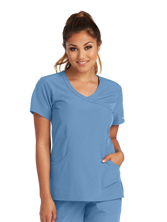 Women's Three-Pocket Crossover V-Neck Reliance Scrub Top - SK102 - Ciel Blue