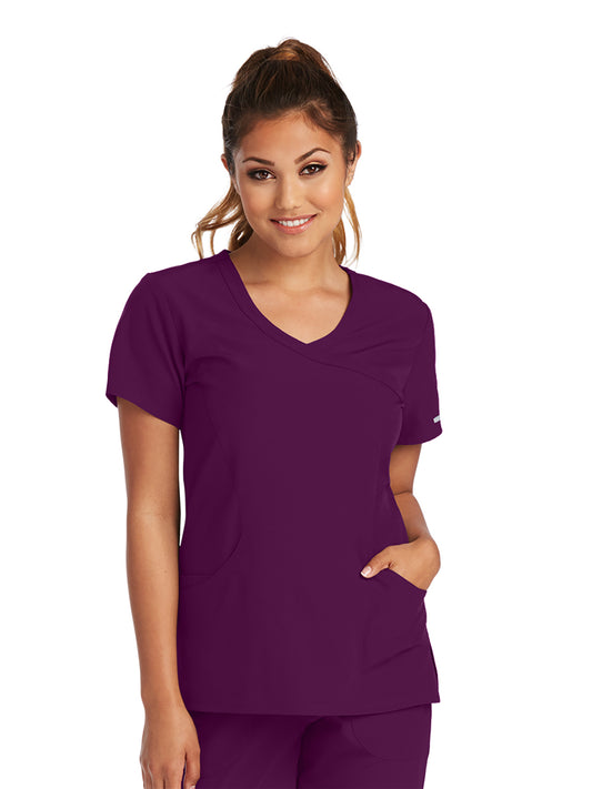 Women's Three-Pocket Crossover V-Neck Reliance Scrub Top - SK102 - Wine