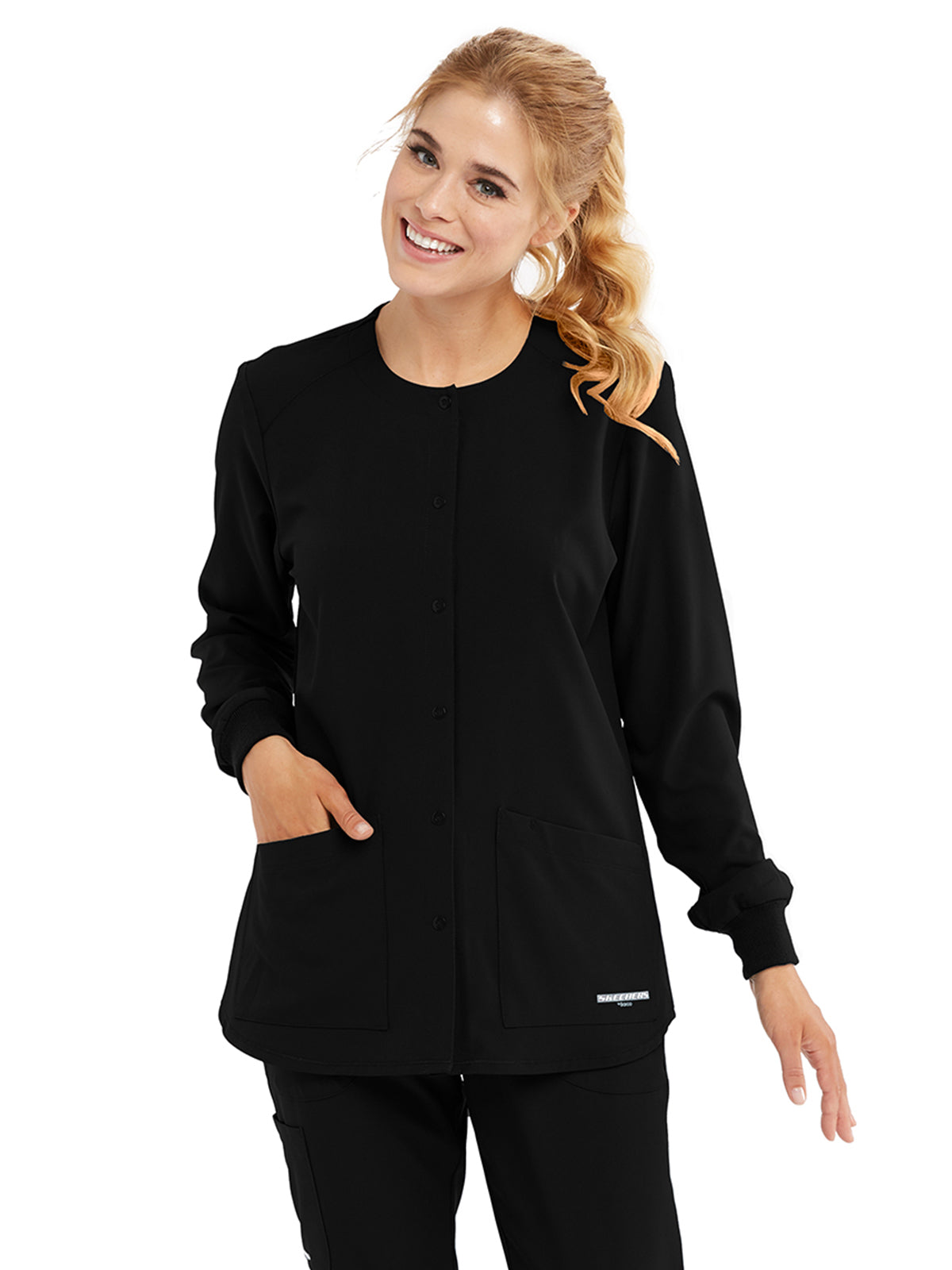 Women's Two-Pocket Snap-Front Stability Warm-Up Scrub Jacket - SK401 - Black