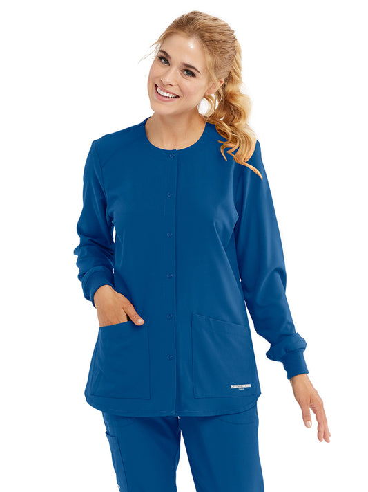Women's Two-Pocket Snap-Front Stability Warm-Up Scrub Jacket - SK401 - New Royal
