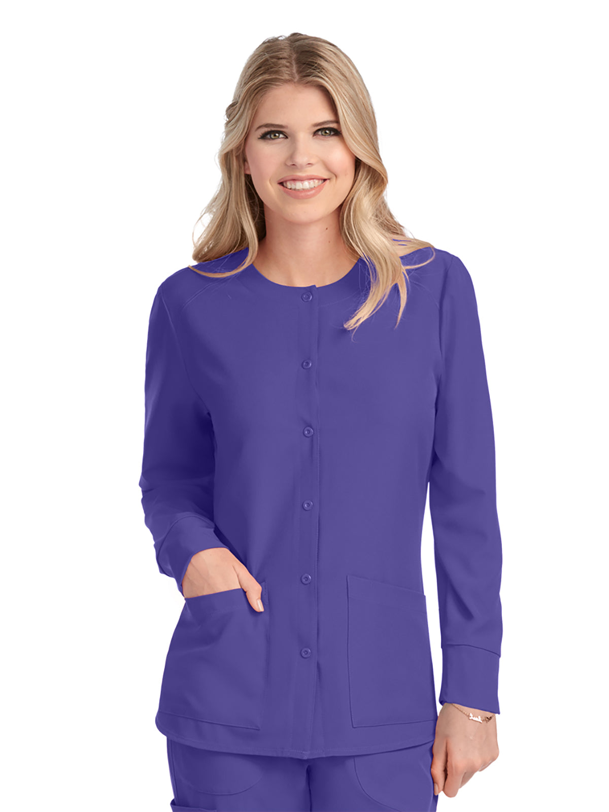 Women's Two-Pocket Snap-Front Stability Warm-Up Scrub Jacket - SK401 - New Grape