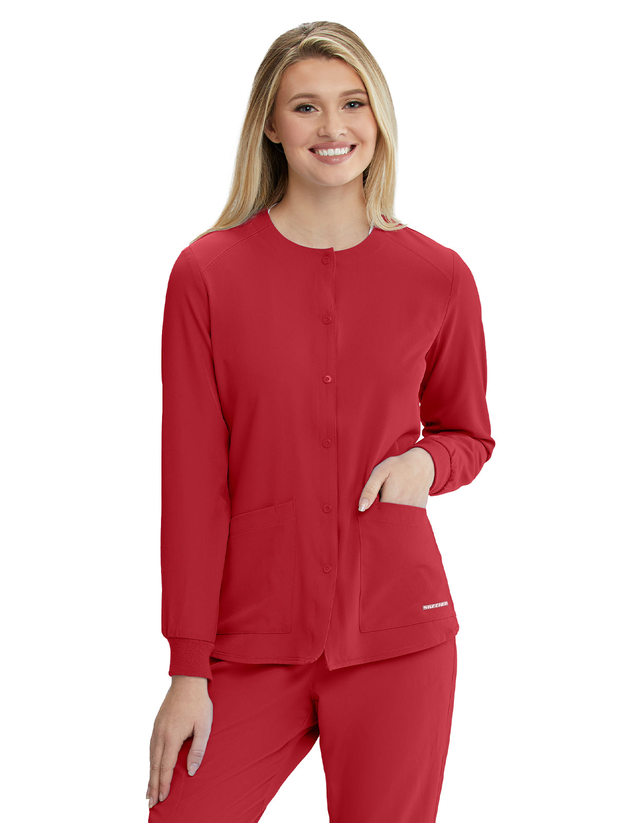 Women's Two-Pocket Snap-Front Stability Warm-Up Scrub Jacket - SK401 - True Red
