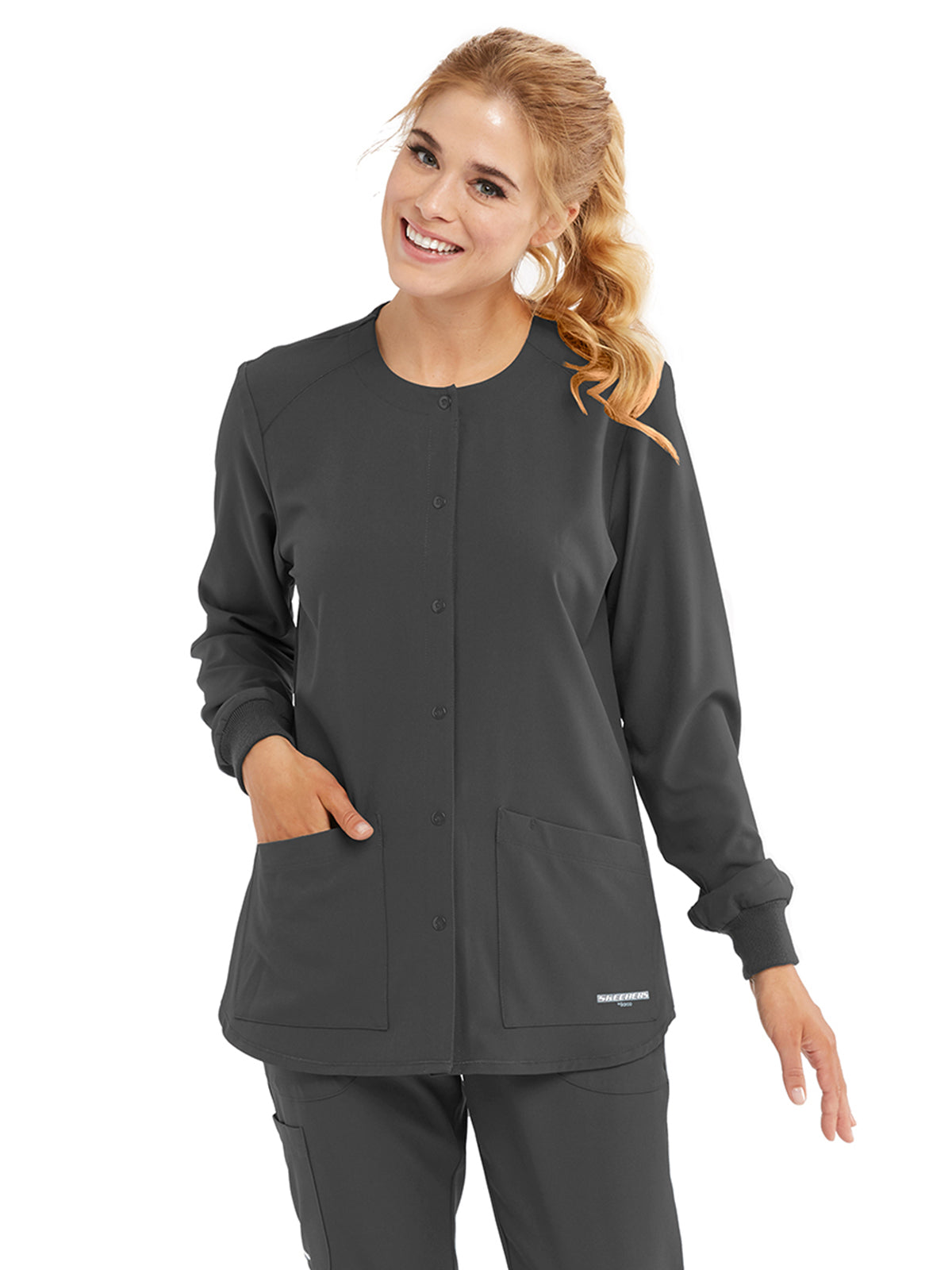 Women's Two-Pocket Snap-Front Stability Warm-Up Scrub Jacket - SK401 - Pewter