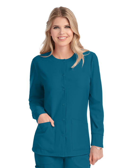 Women's Two-Pocket Snap-Front Stability Warm-Up Scrub Jacket - SK401 - Bahama