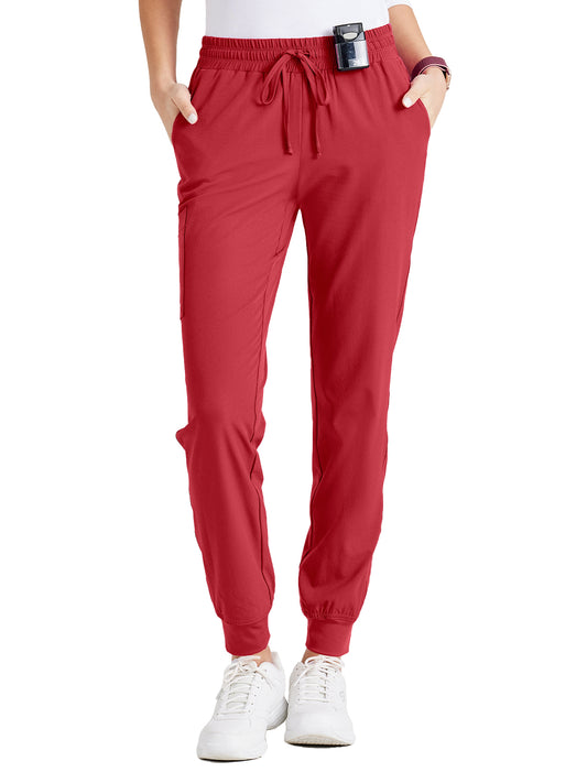 Women's Four-Pocket Low-Rise Theory Jogger Scrub Pant - SKP552 - True Red