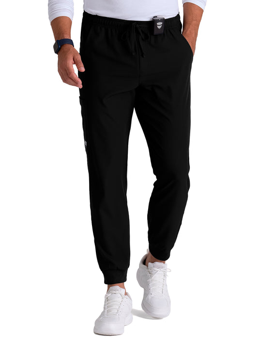 Men's Three-Pocket Drawcord and Zip-Fly Structure Jogger Scrub Pant - SKP572 - Black
