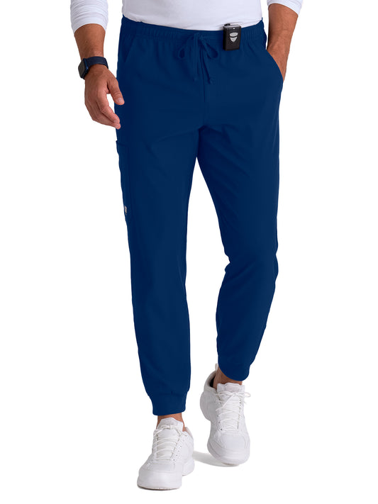 Men's Three-Pocket Drawcord and Zip-Fly Structure Jogger Scrub Pant - SKP572 - Navy