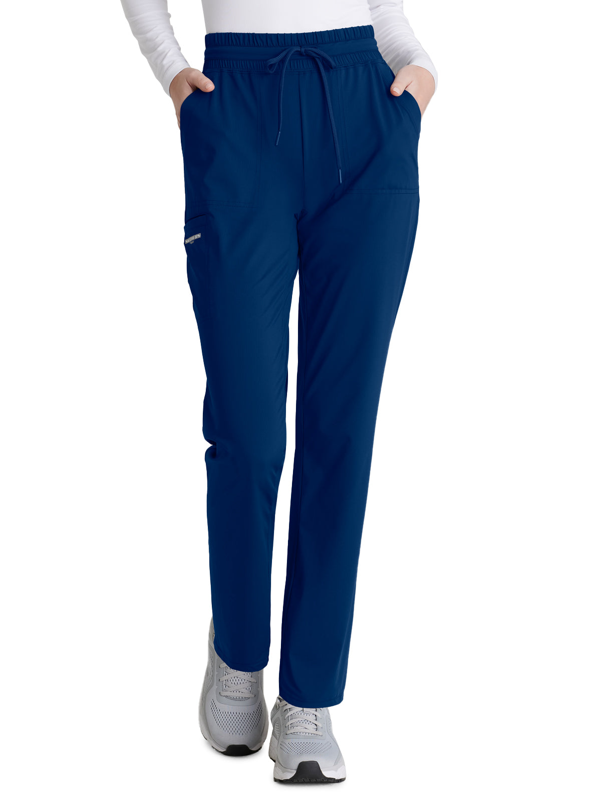 Women's Five-Pocket Shirred Waistband Reach Scrub Pant - SKP668 - Navy
