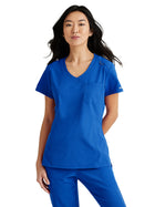 Women's One-Pocket V-Neck Dignity Tuck-In Scrub Top - SKT147 - New Royal
