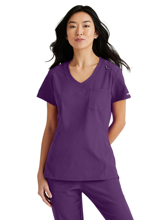 Women's One-Pocket V-Neck Dignity Tuck-In Scrub Top - SKT147 - Eggplant