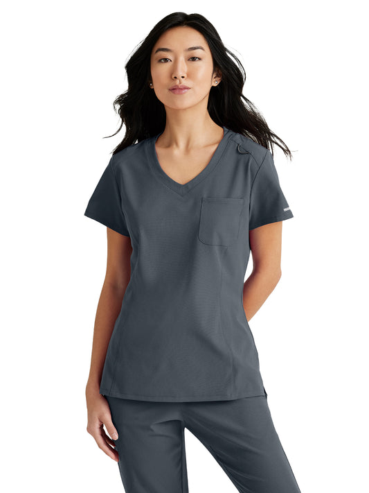 Women's One-Pocket V-Neck Dignity Tuck-In Scrub Top - SKT147 - Pewter