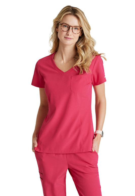 Women's One-Pocket V-Neck Dignity Tuck-In Scrub Top - SKT147 - Vibrance Pink