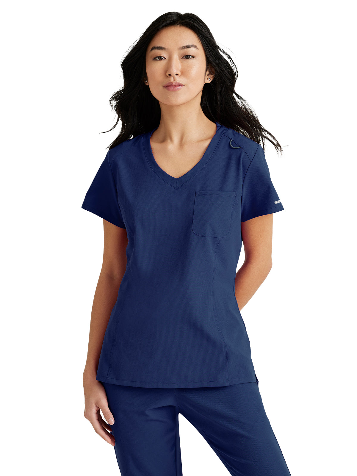 Women's One-Pocket V-Neck Dignity Tuck-In Scrub Top - SKT147 - Navy
