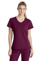 Women's One-Pocket Curved Neck Flow Scrub Top - SKT221 - Wine