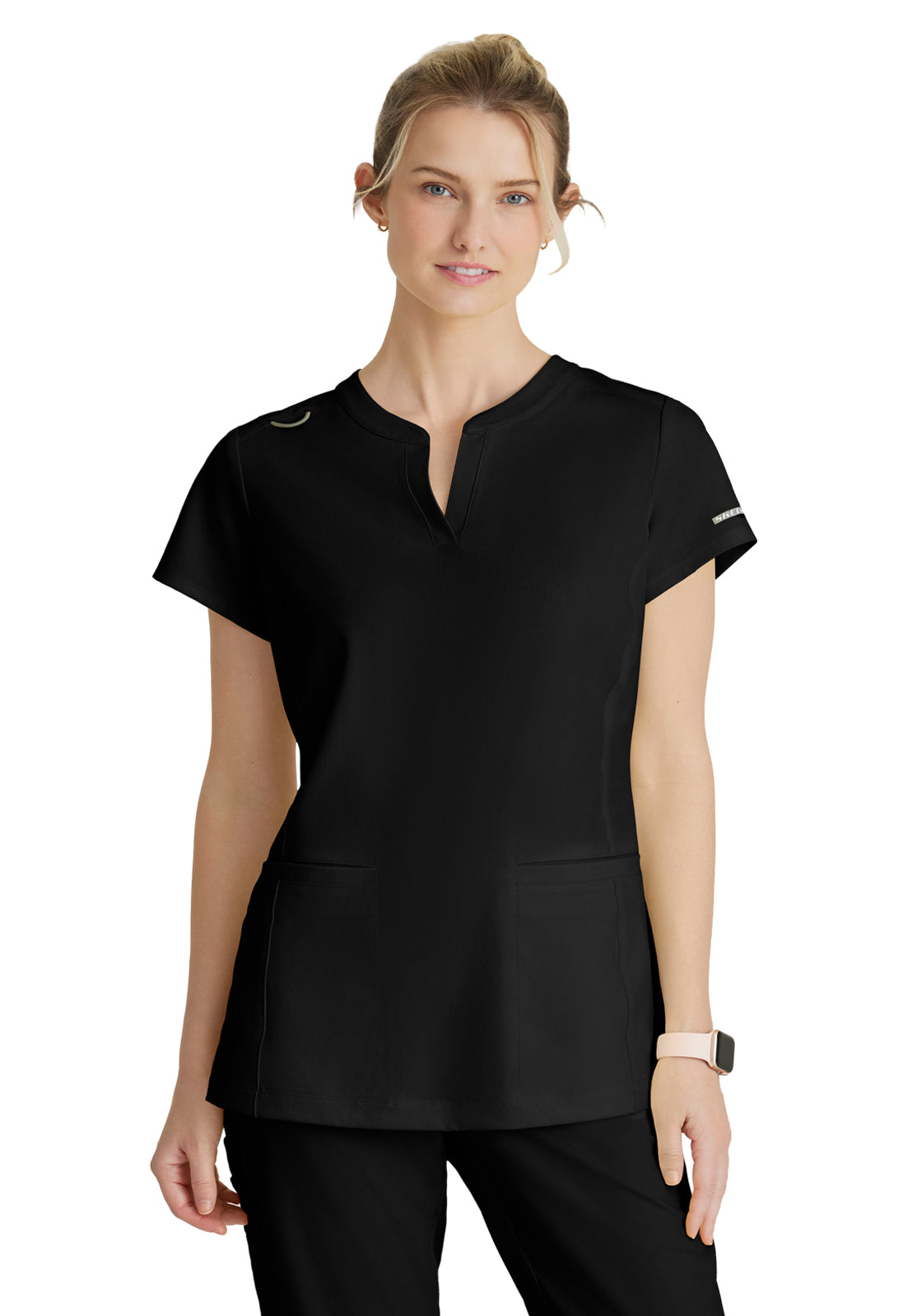 Women's Two-Pocket Placket V-Neck Coast Scrub Top - SKT259 - Black