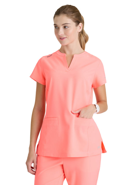 Women's Two-Pocket Placket V-Neck Coast Scrub Top - SKT259 - Coral Fizz