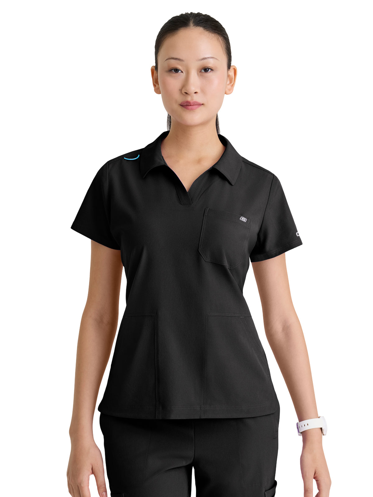Women's Three Pocket Y-Neck Honor Scrub Top - SKT302 - Black