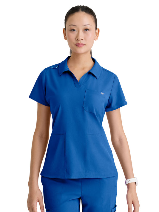 Women's Three Pocket Y-Neck Honor Scrub Top - SKT302 - New Royal