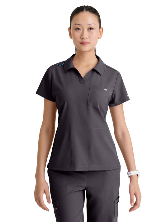 Women's Three Pocket Y-Neck Honor Scrub Top - SKT302 - Pewter