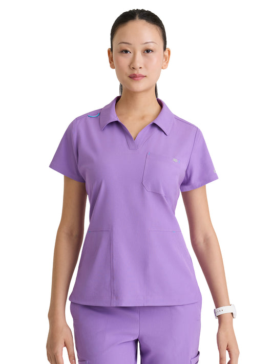 Women's Three Pocket Y-Neck Honor Scrub Top - SKT302 - Luxe Lavender