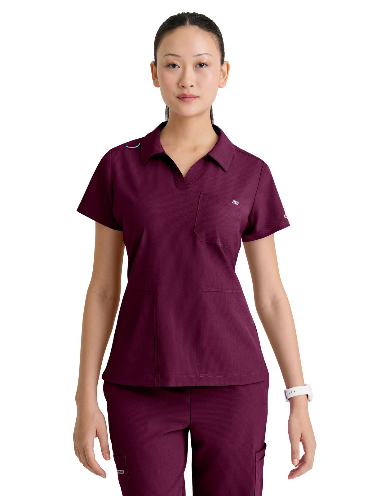Women's Three Pocket Y-Neck Honor Scrub Top - SKT302 - Wine