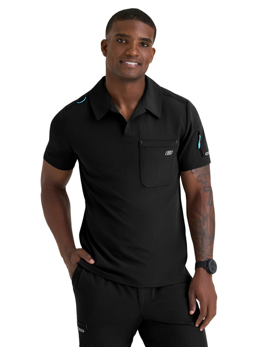 Men's Three Pocket Y-Neck Merit Scrub Top - SKT305 - Black