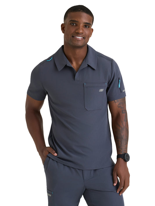 Men's Three Pocket Y-Neck Merit Scrub Top - SKT305 - Pewter