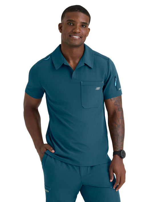 Men's Three Pocket Y-Neck Merit Scrub Top - SKT305 - Bahama