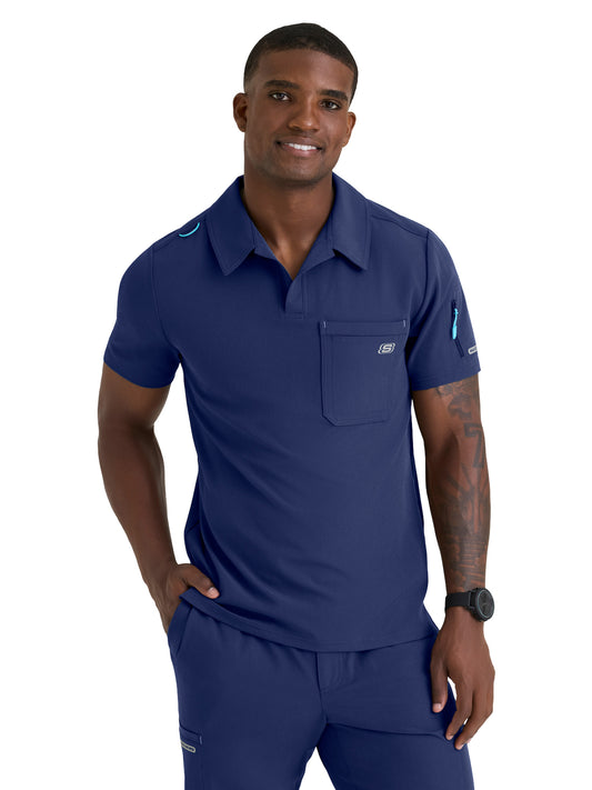 Men's Three Pocket Y-Neck Merit Scrub Top - SKT305 - Navy